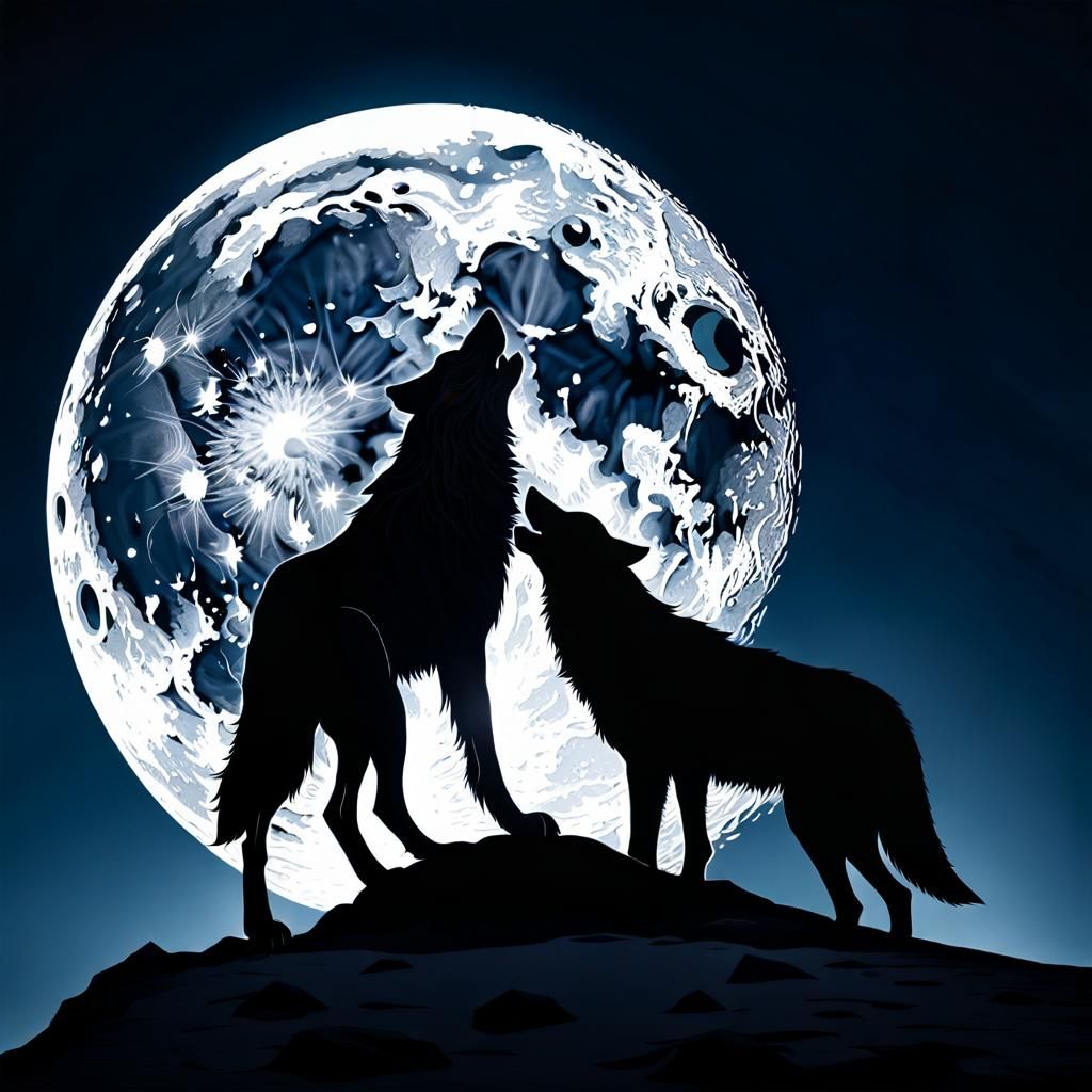 Wolf Silhouette in Moonlight: Dark Academia Photography