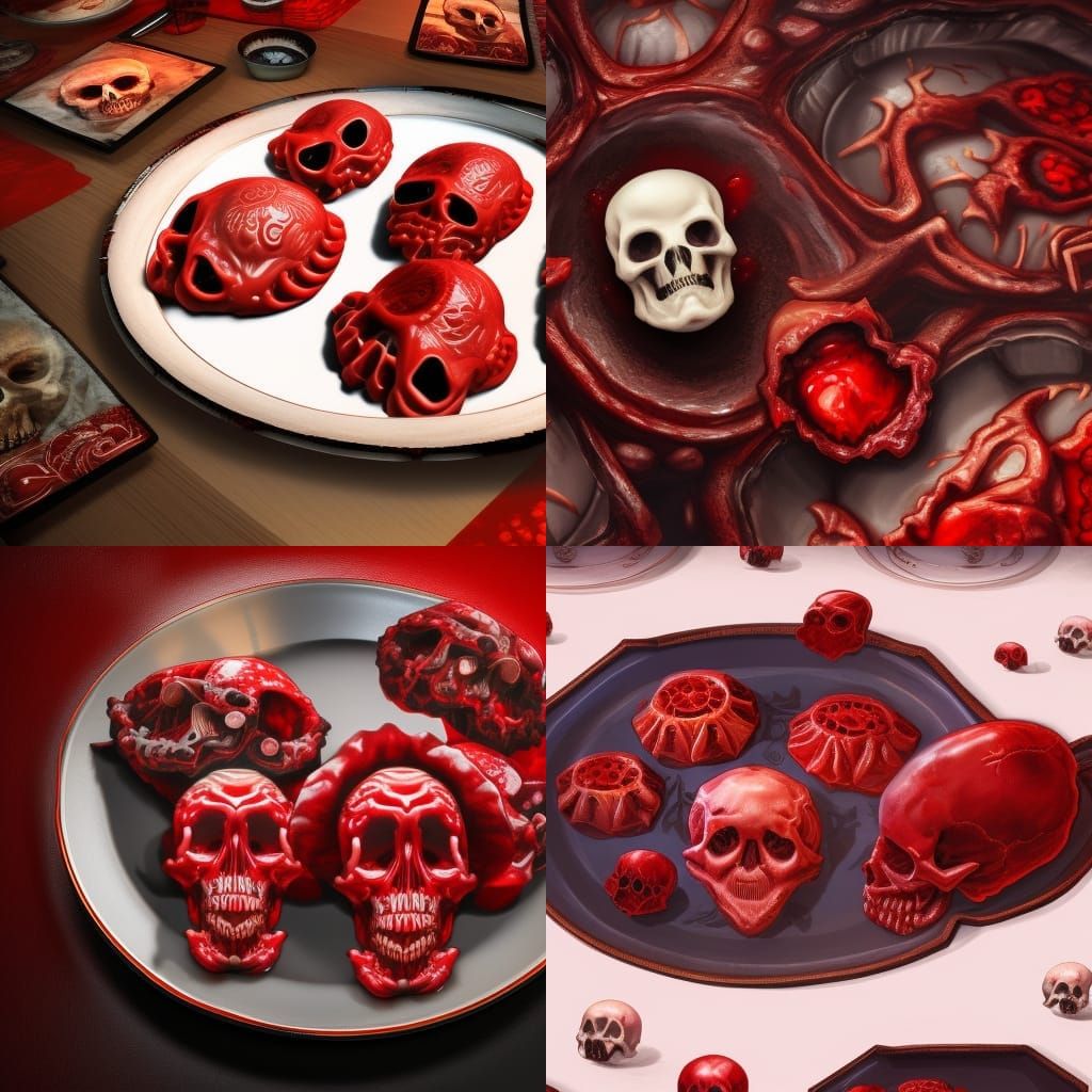 Skull Dumplings with Blood Red Sauce, Fantasy Art
