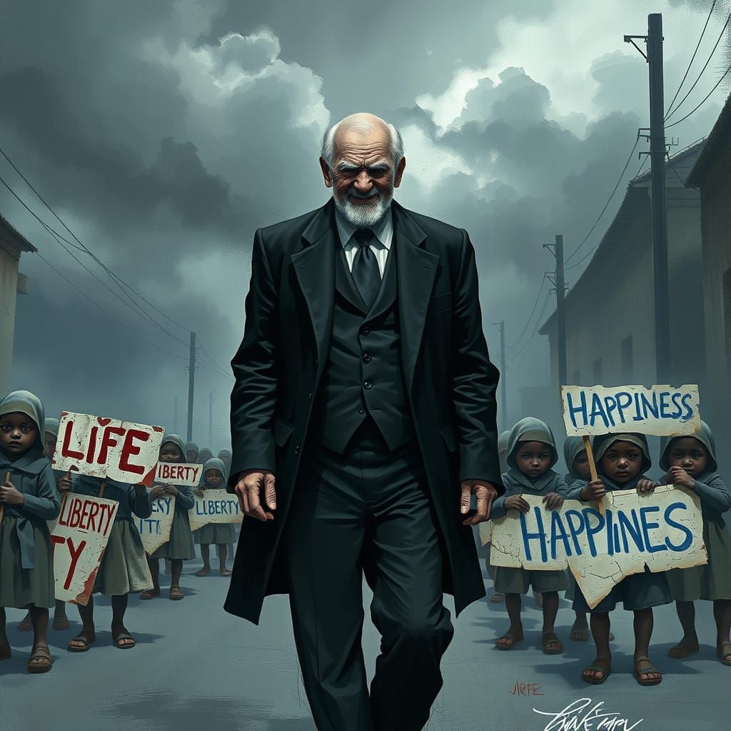 A Desolate Figure Embodies the Dark Facade of Society