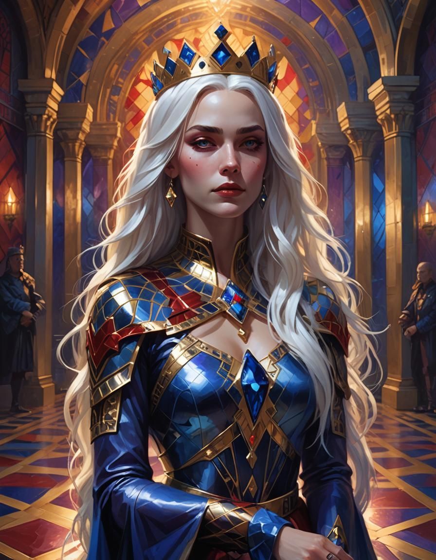 Fantasy Queen on Chessboard in Fauvist Lighting