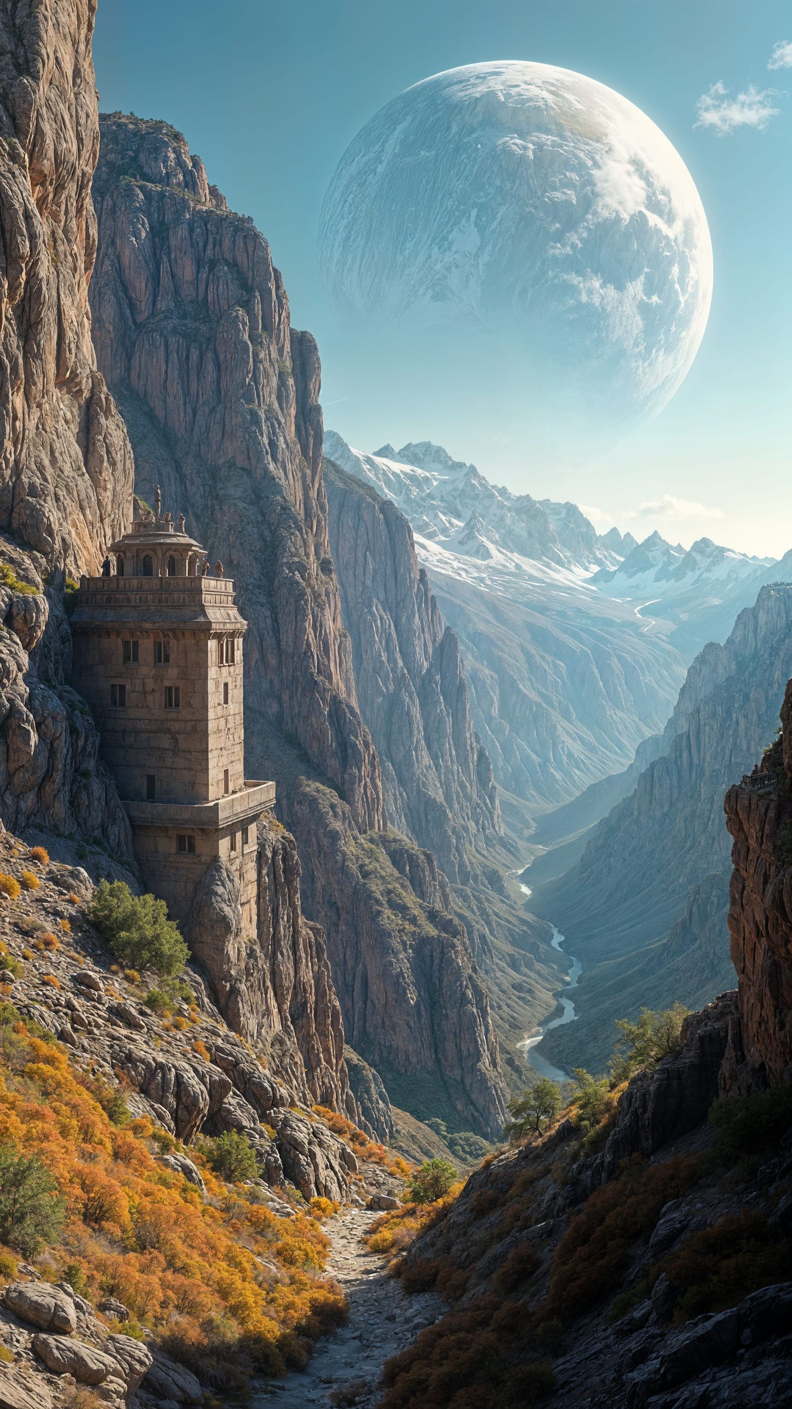 Utopian Mountainside Settlement on Terraformed Planet