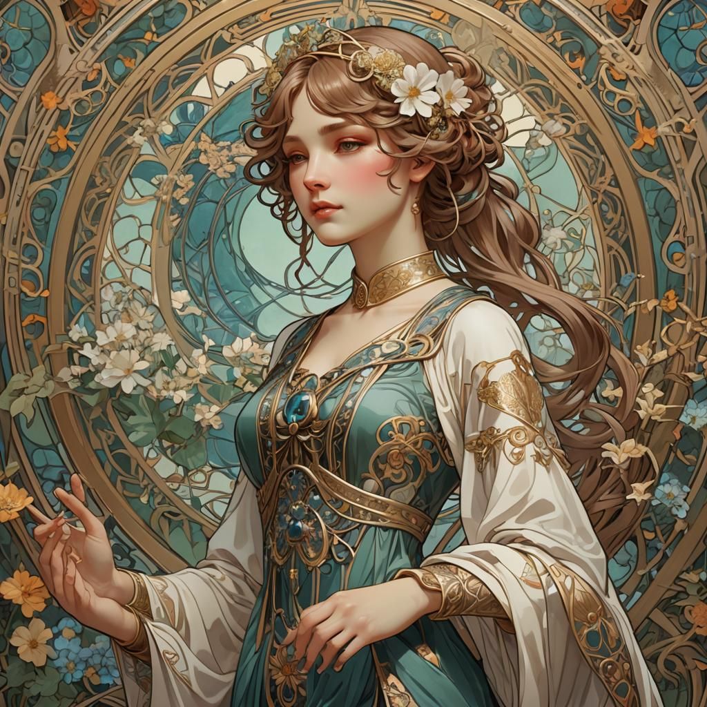 Art Nouveau Style Female Portrait in 3D Anime Art