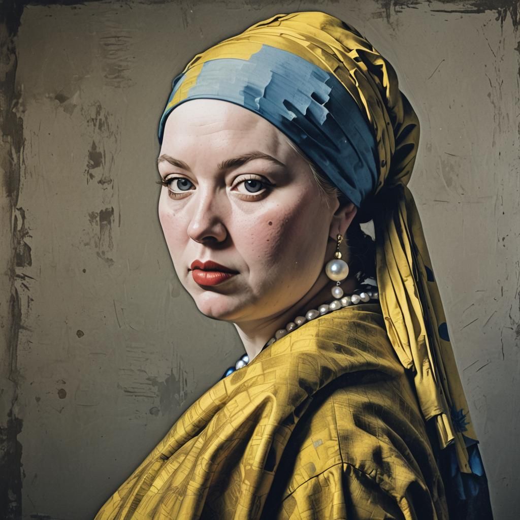 Plus-Sized Girl with Pearl Earring in Pop Art