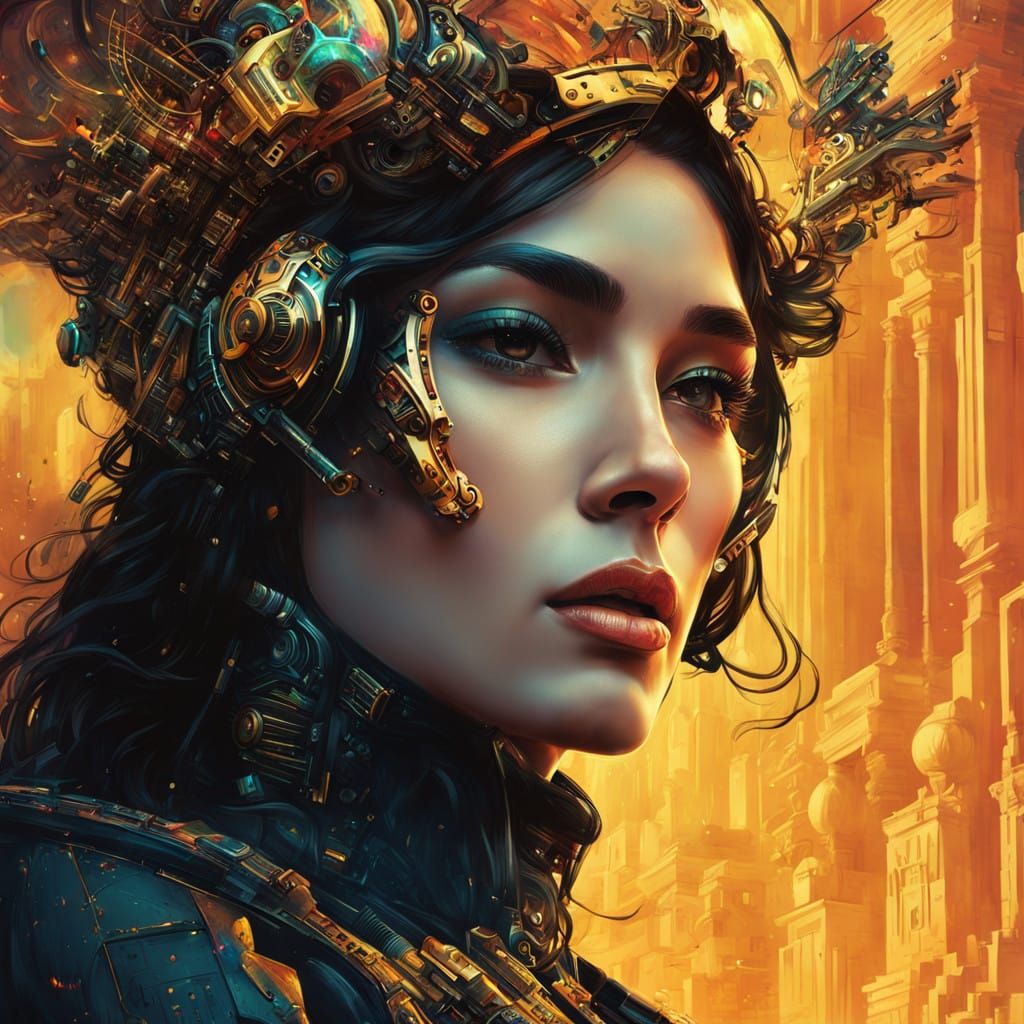 Cyberpunk Goddess: Golden Circuitry and Neon Dreams