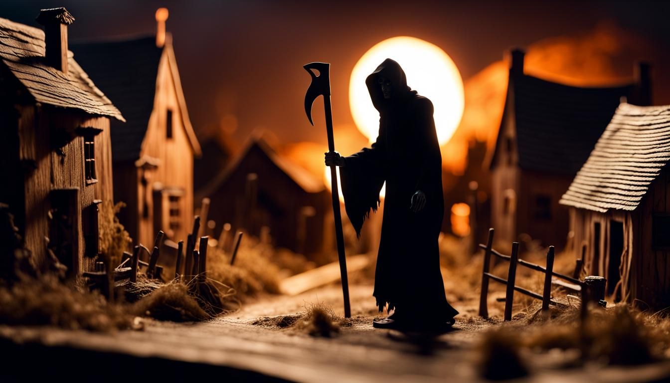 The Grim Reaper Watches Over Village Diorama
