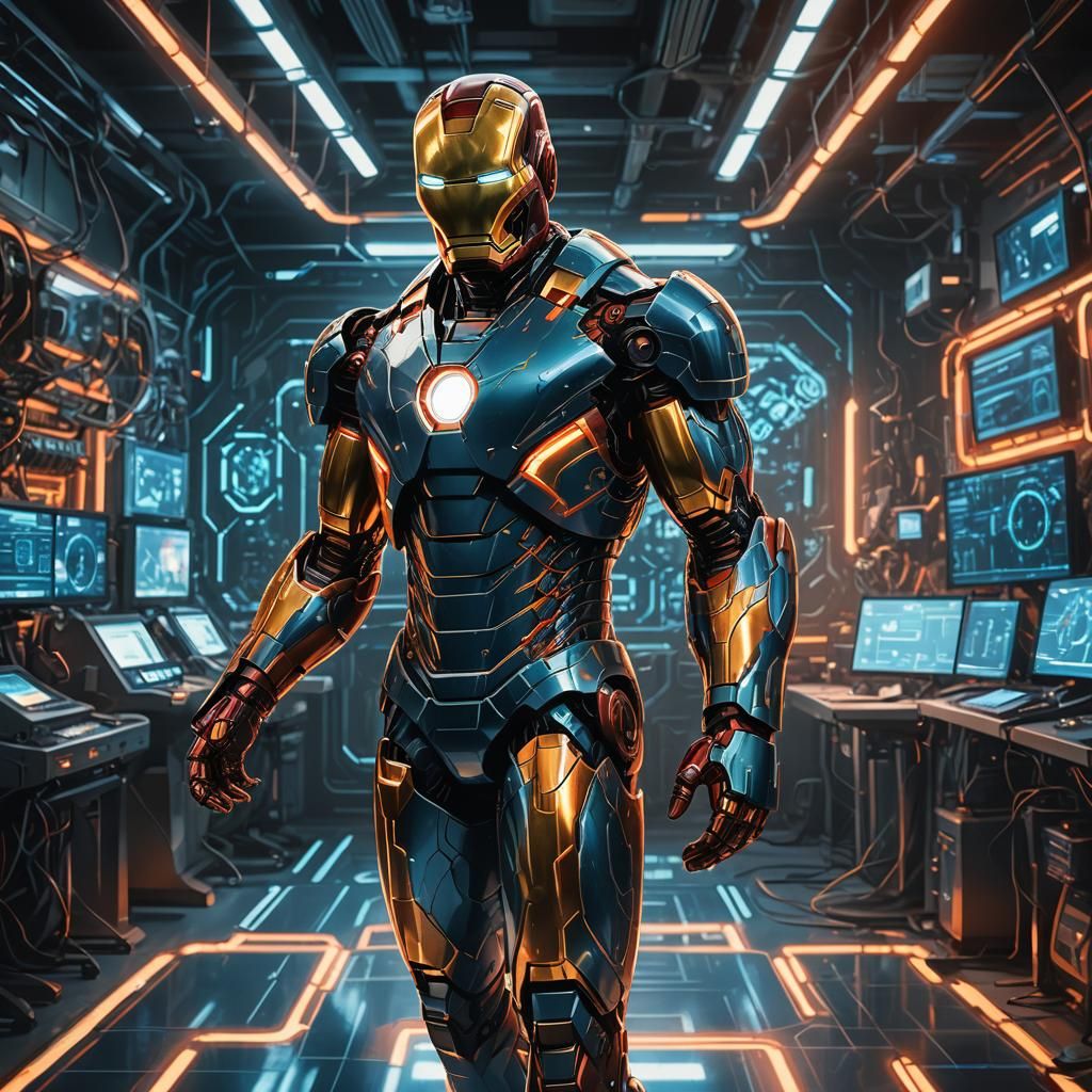 Ironman in Glimmering High-Tech Lair