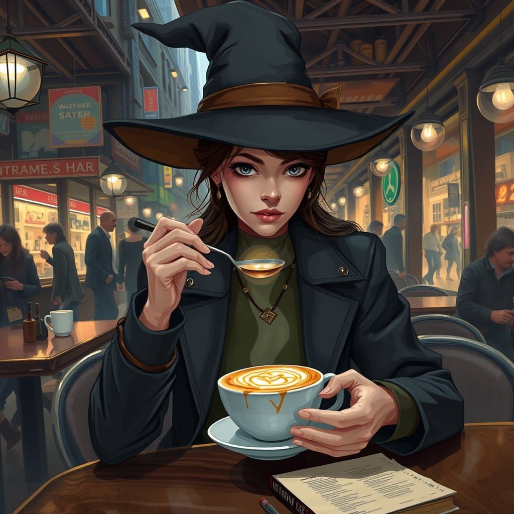 Modern Witch Conjures Magical Latte Art in City Cafe