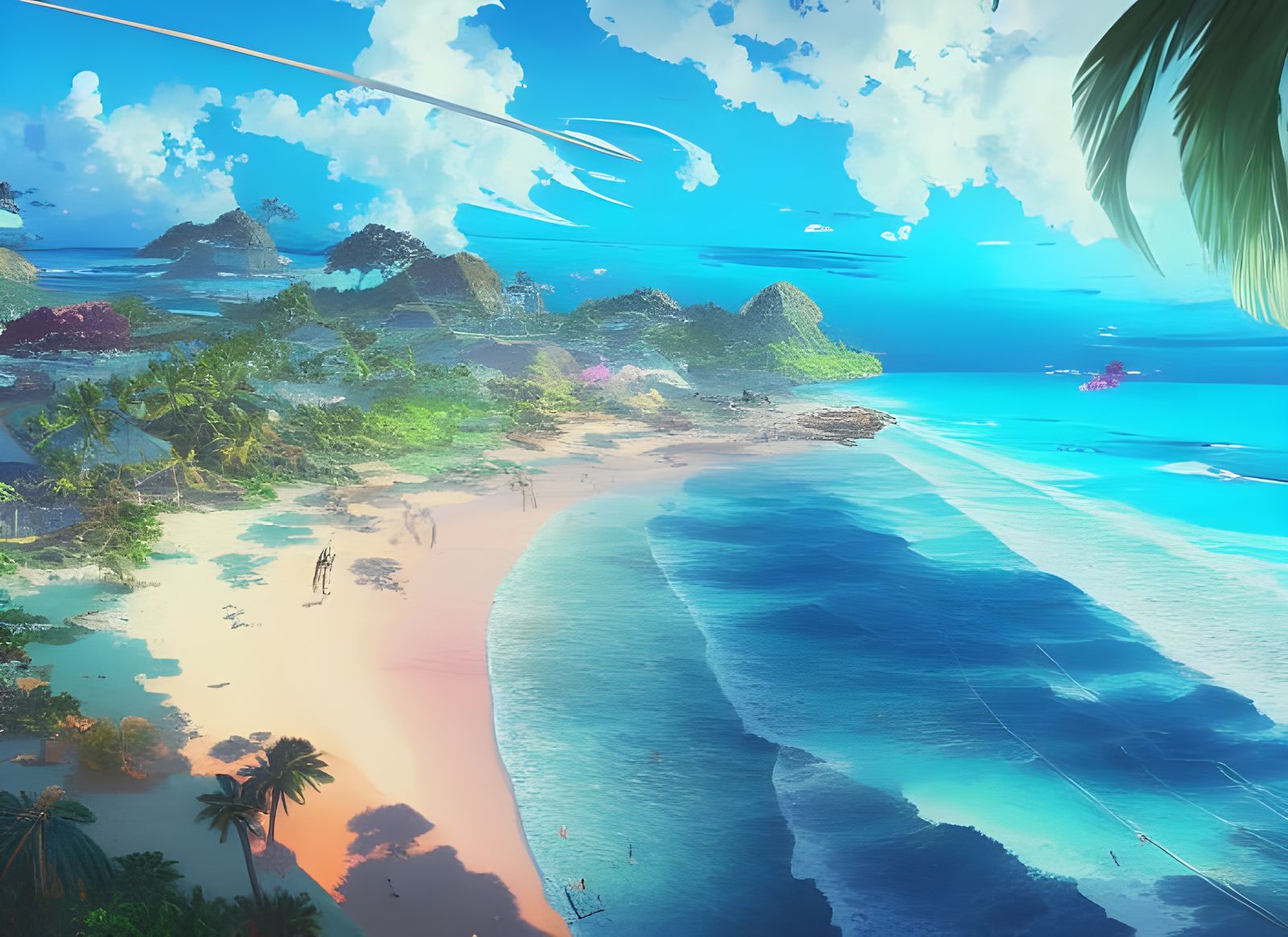 Tropical Island Beach in Anime Style