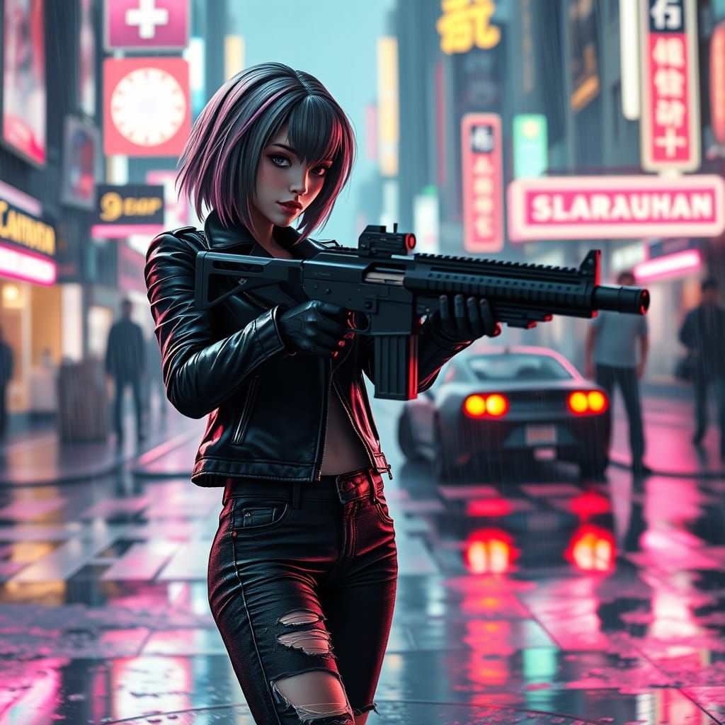 Android Netrunner in Neon Cityscape