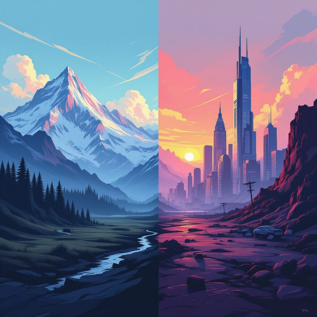 Contrasting Landscapes: Nature, Wasteland, Future