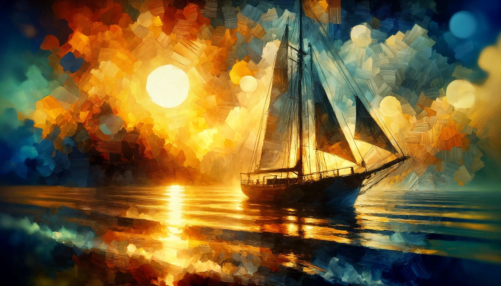 Golden Hour Yacht in Abstract Oil Painting Style
