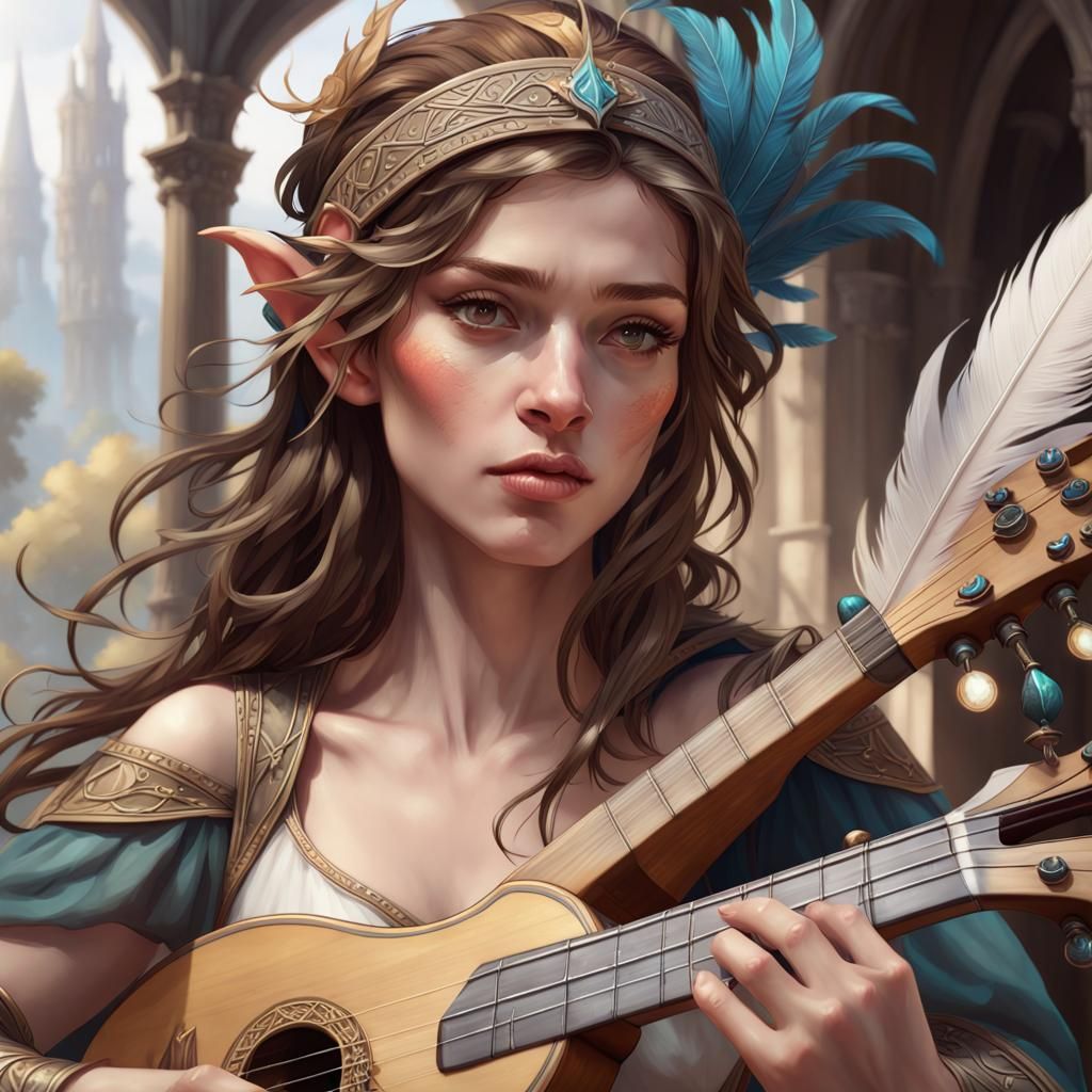 Fantasy Half-Elf Bard Portrait in Detailed Style