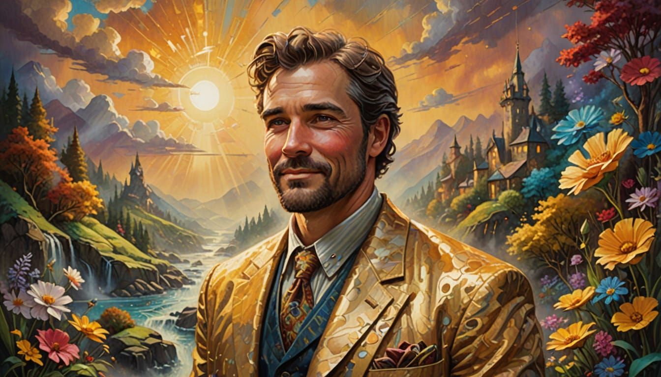 Handsome Gentleman in Golden Regalia, Soft Focus and Vibrant...