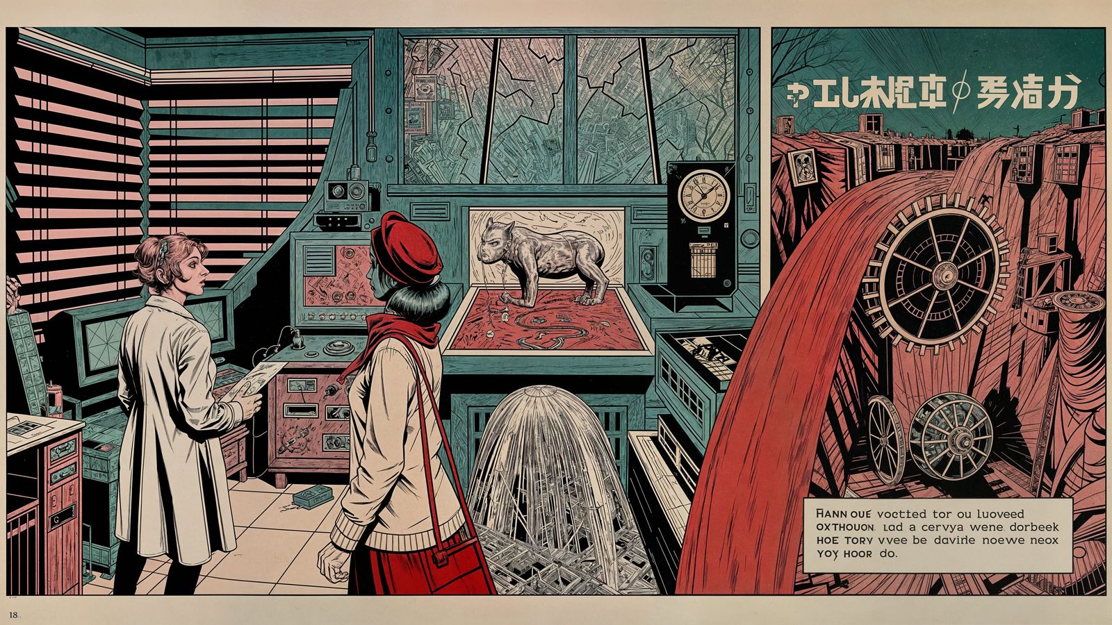 Mid-Century Horror Comic Illustration of Abandoned Lab
