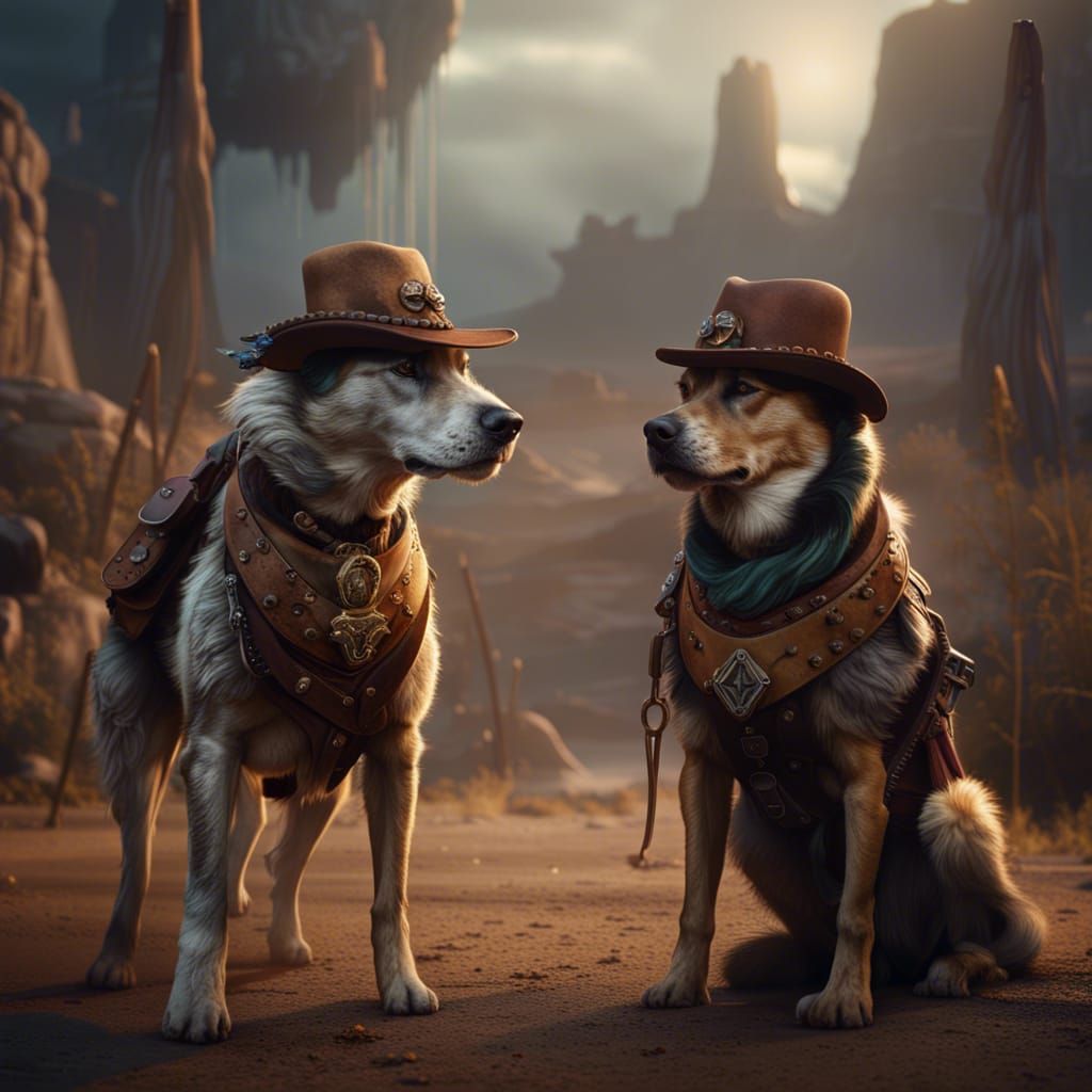 Cowboy Dogs in Detailed Matte Painting