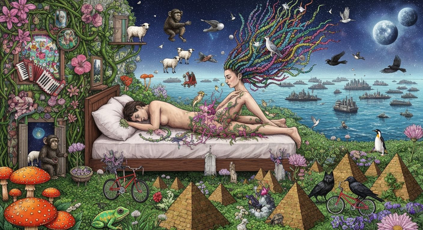 Surreal Dreamscape: Energy Aura and Glowing Frogs