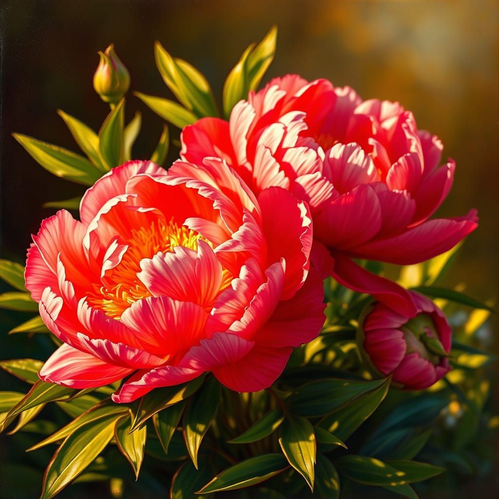 Romantic Realism Peonies in Warm Golden Light