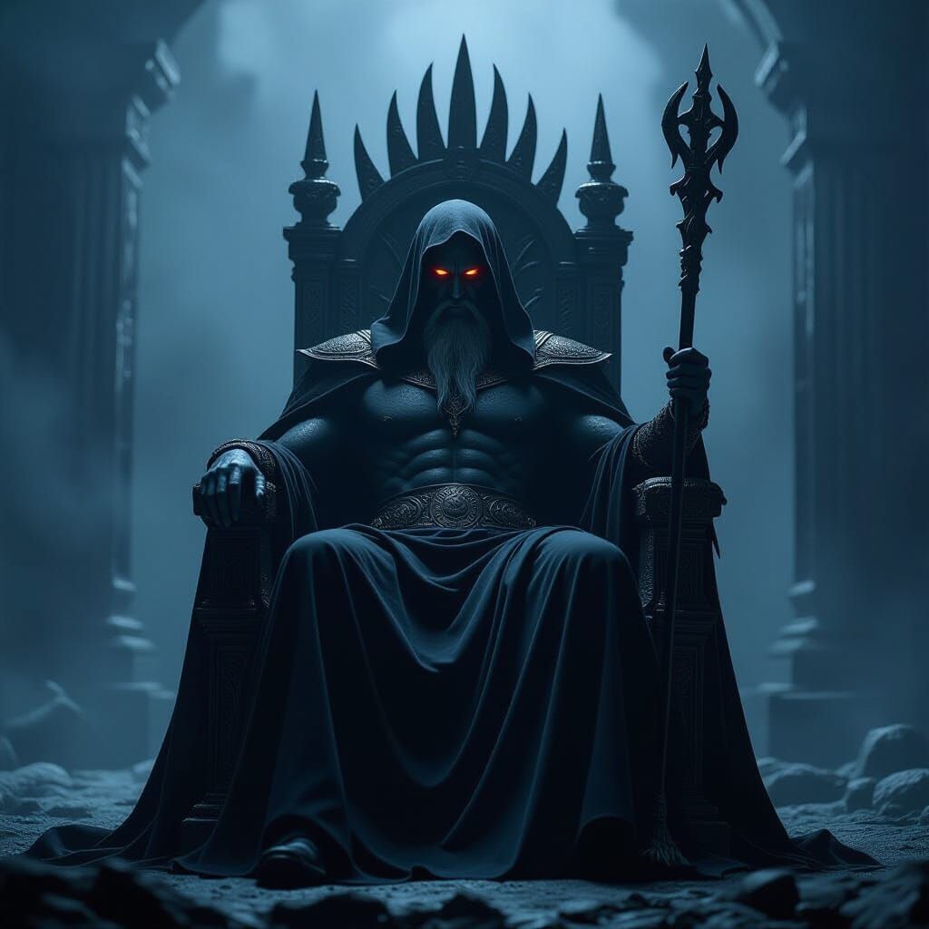 Hades on Obsidian Throne in Underworld Depths