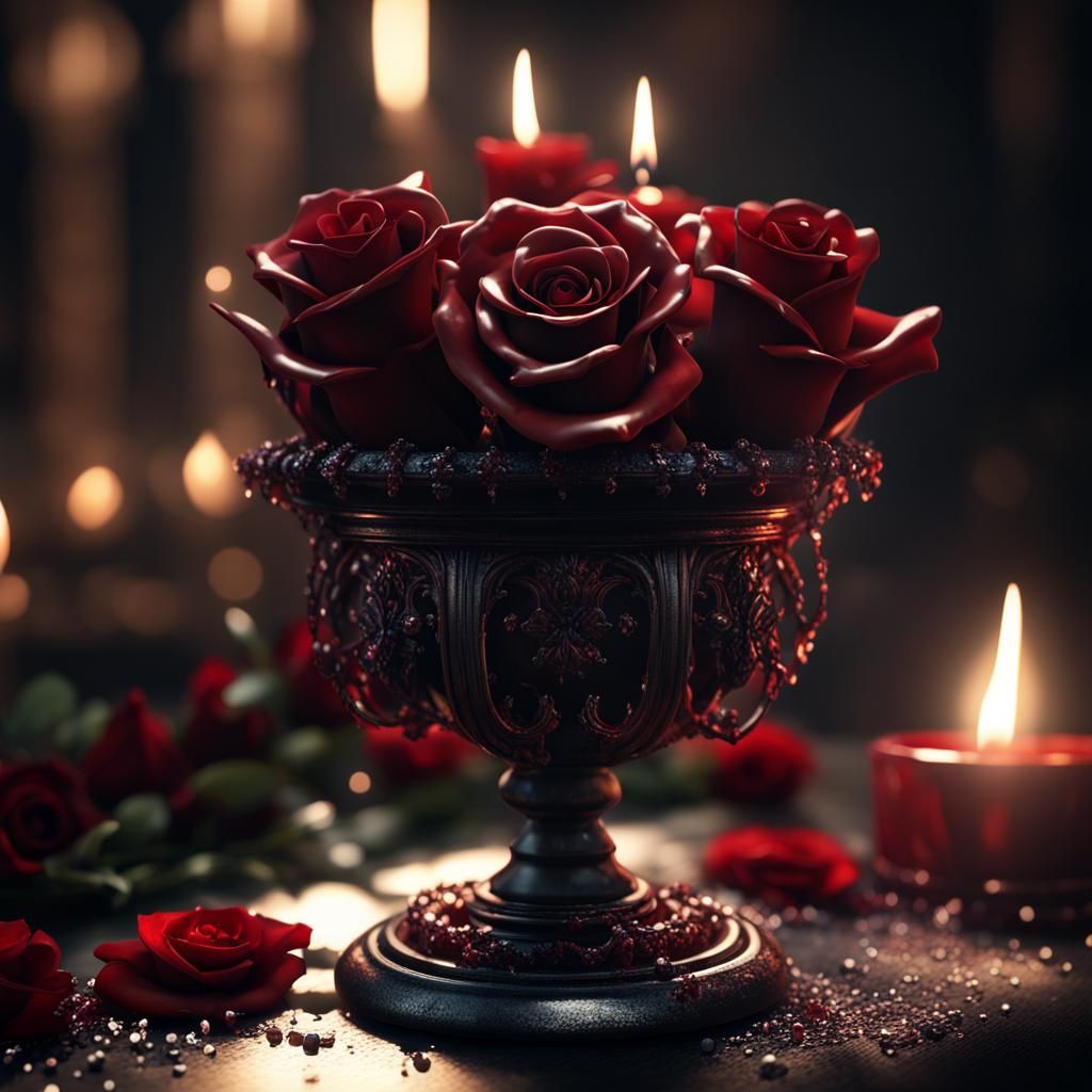 Gothic Candles with Roses in Dark Fantasy Style