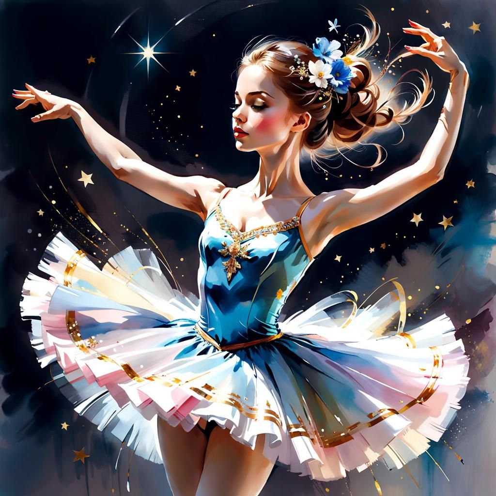 Ballerina's Timeless Pirouette: Watercolor Illustration