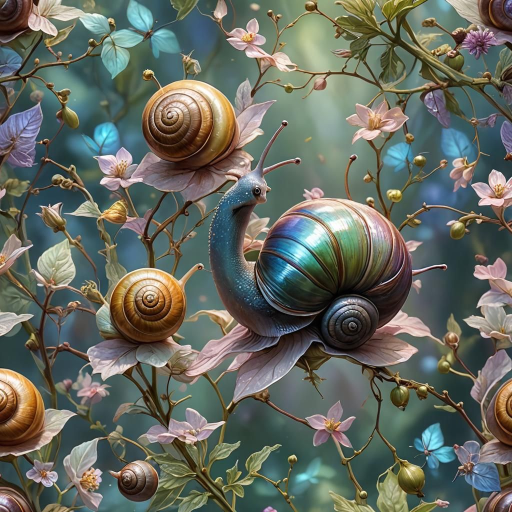 Iridescent Snail Fairy with Translucent Wings