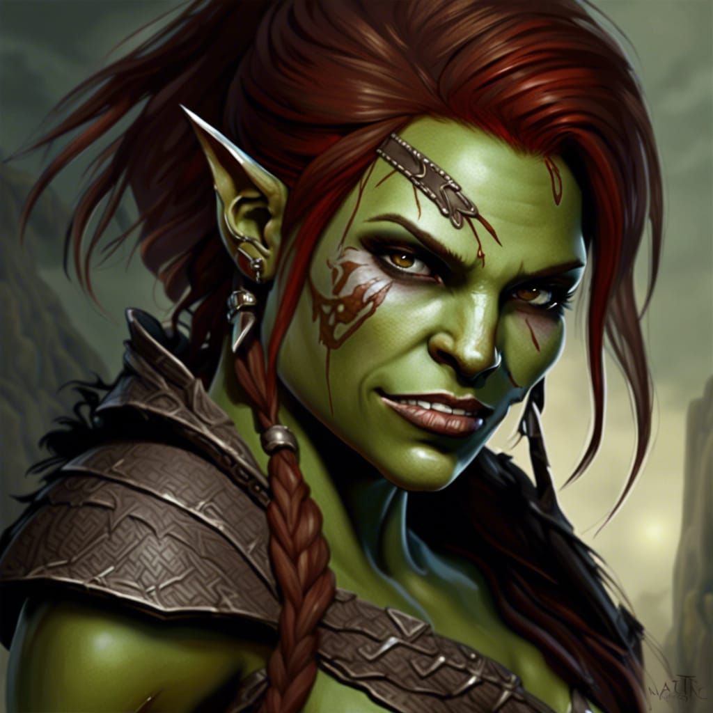 Female Half-Orc Portrait in Detailed Matte Painting