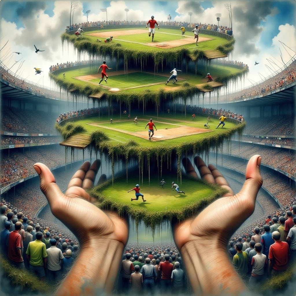 Stacked Sports Fields in Gigantic Stadium