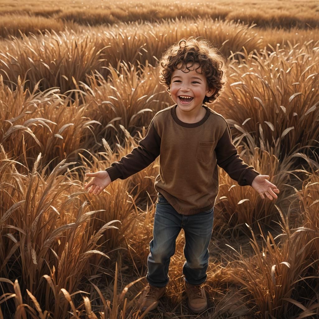 Boy Laughing in Field: Photorealistic Fantasy Art