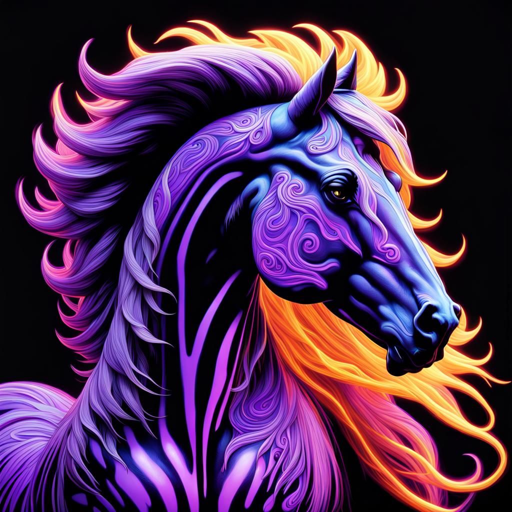 Mythical Black Palomino Steed in Ultraviolet Flames