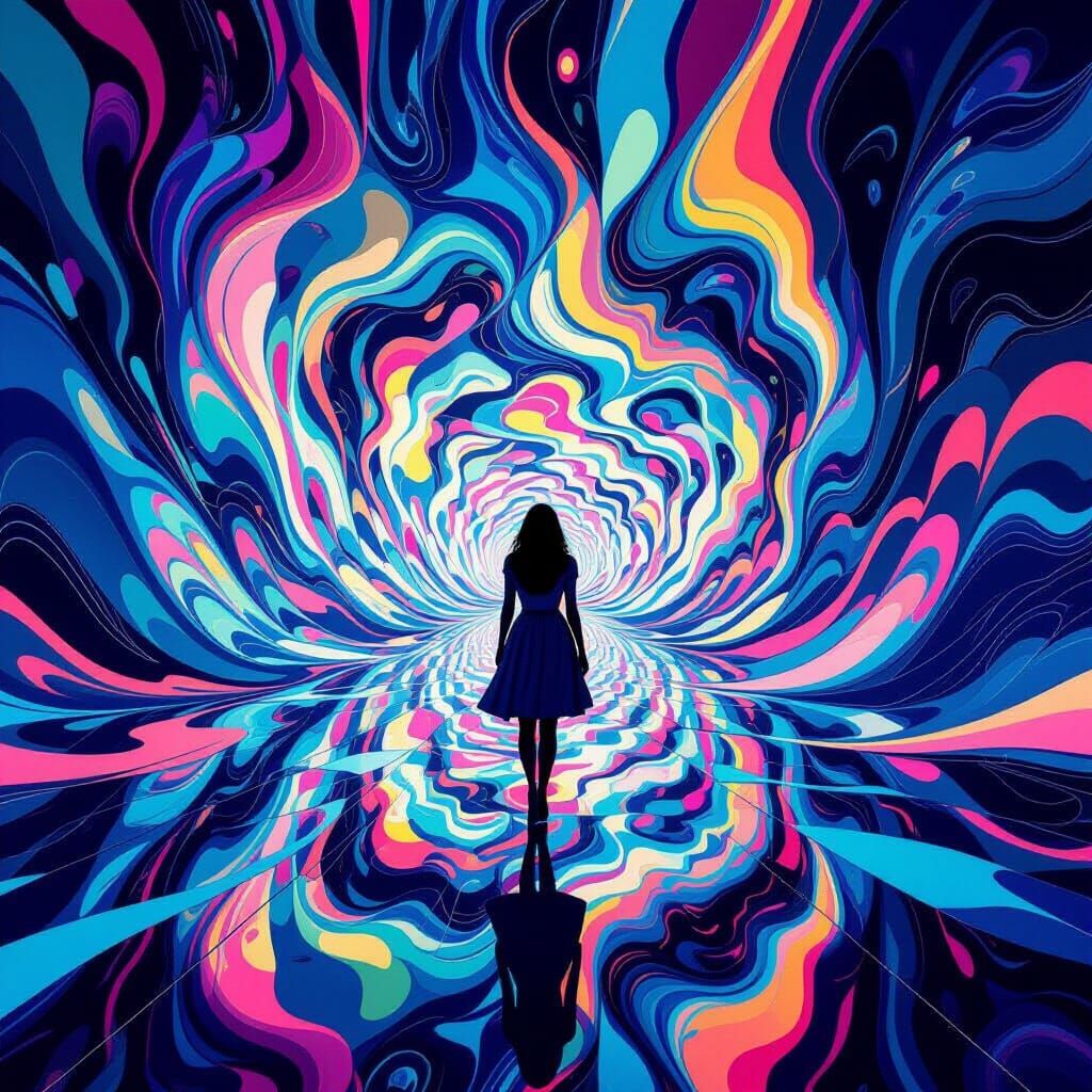Woman in Kaleidoscopic Environment, Optical Art Style