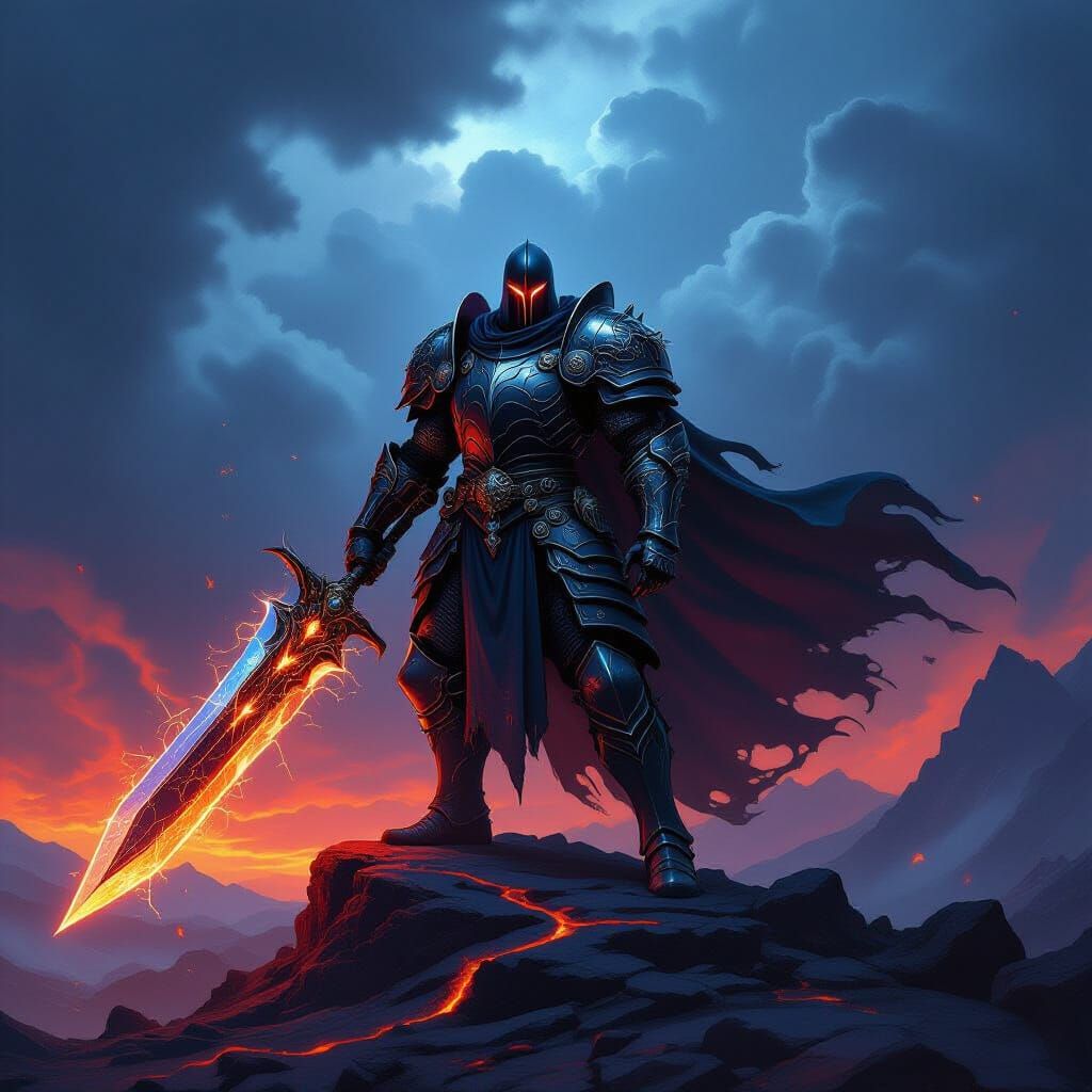 Knight in Obsidian Armor on Lava Peak
