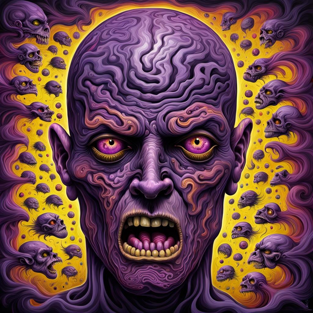 Surreal Schizophrenic Head with Paranoid Thoughts