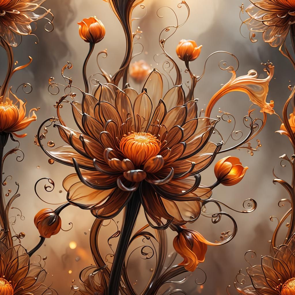 Glass Flower in Swirling Orange Smoke: Fantasy Art