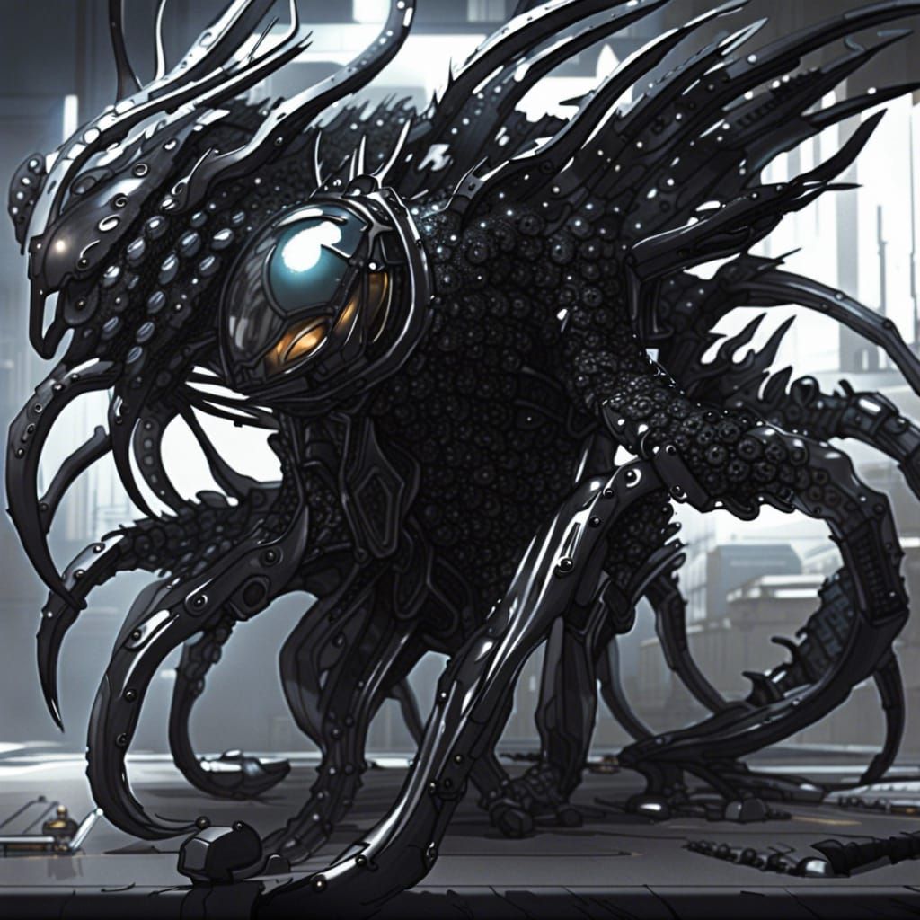 Dark Metallic Nanobot Monster with Razor Tentacles