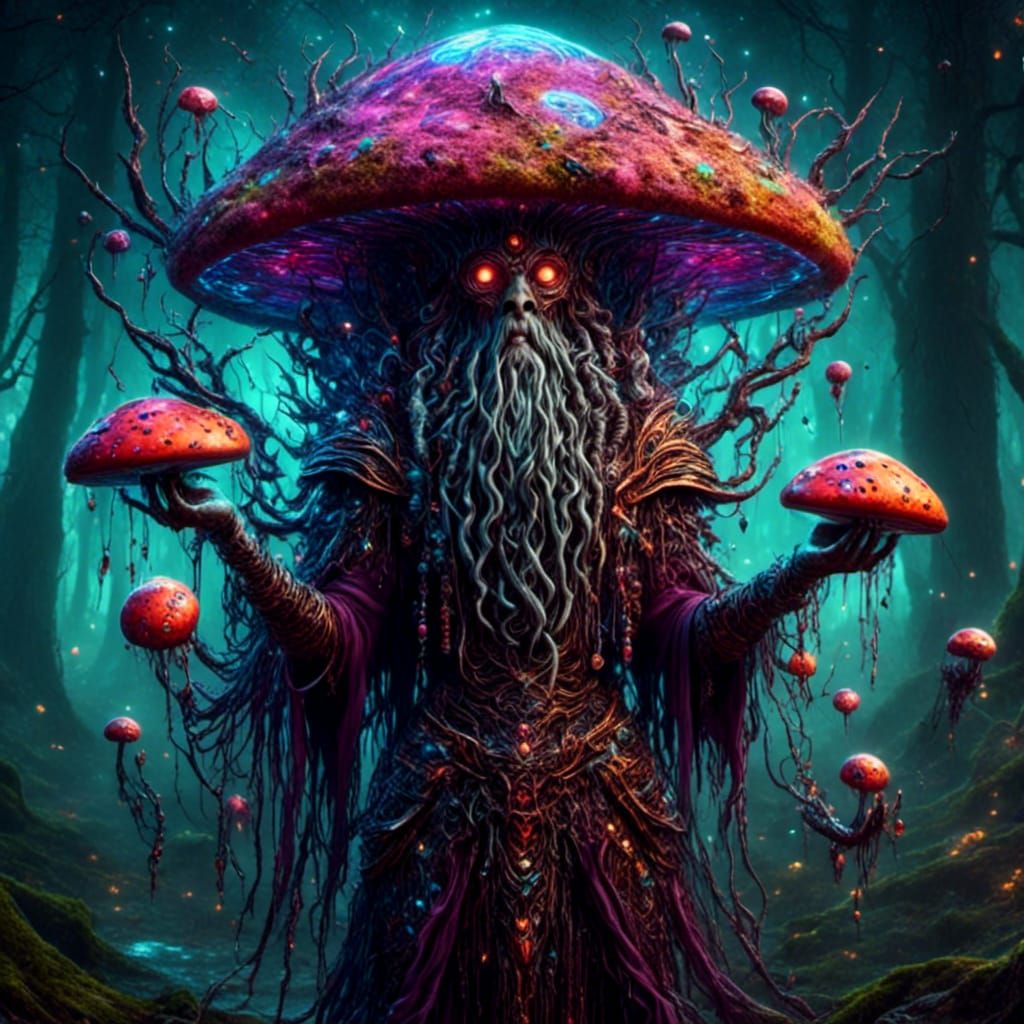 Mushroom Shaman in Magical Forest Setting
