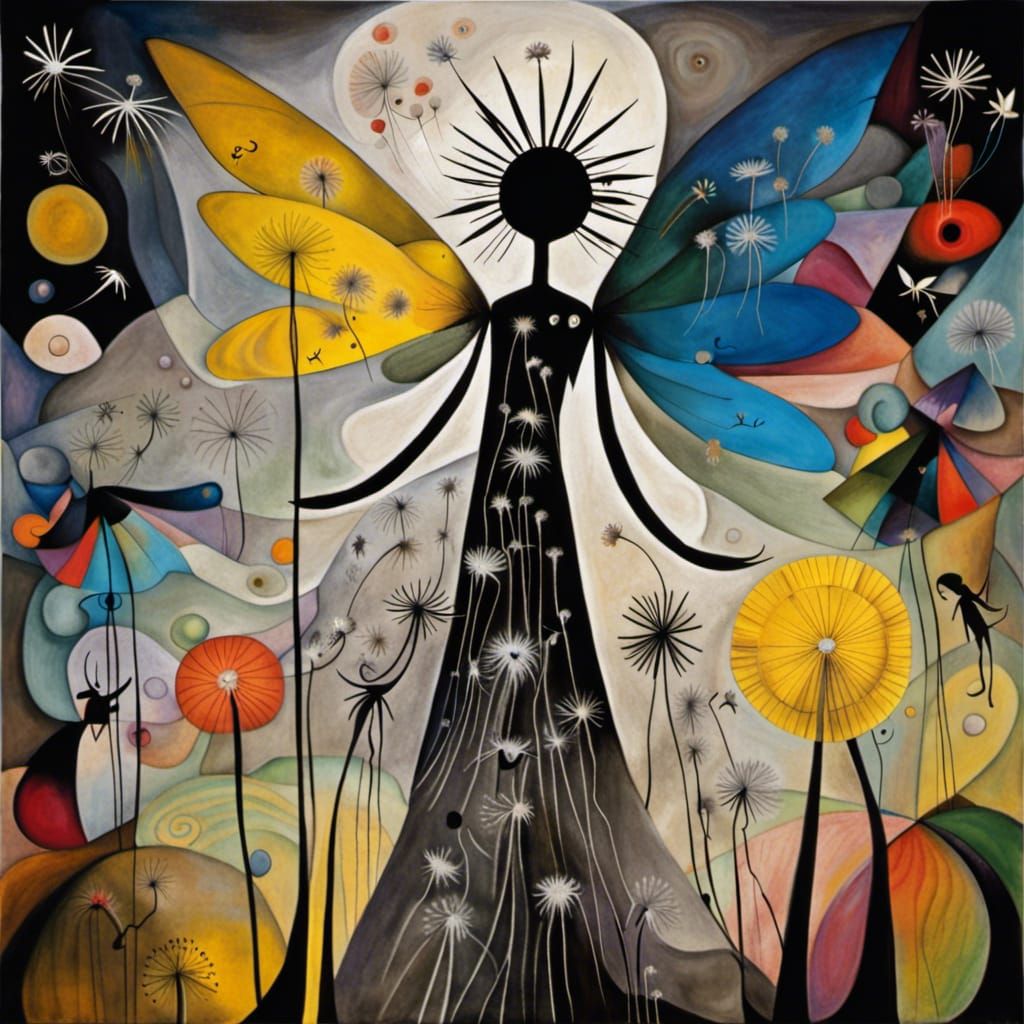 Dandelion Dreamscape with Winged Fairies in Surrealist Style