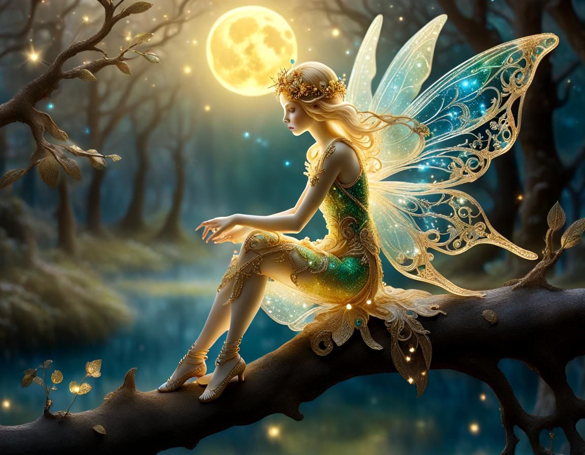 Resin Fairy on Branch in Surreal Style
