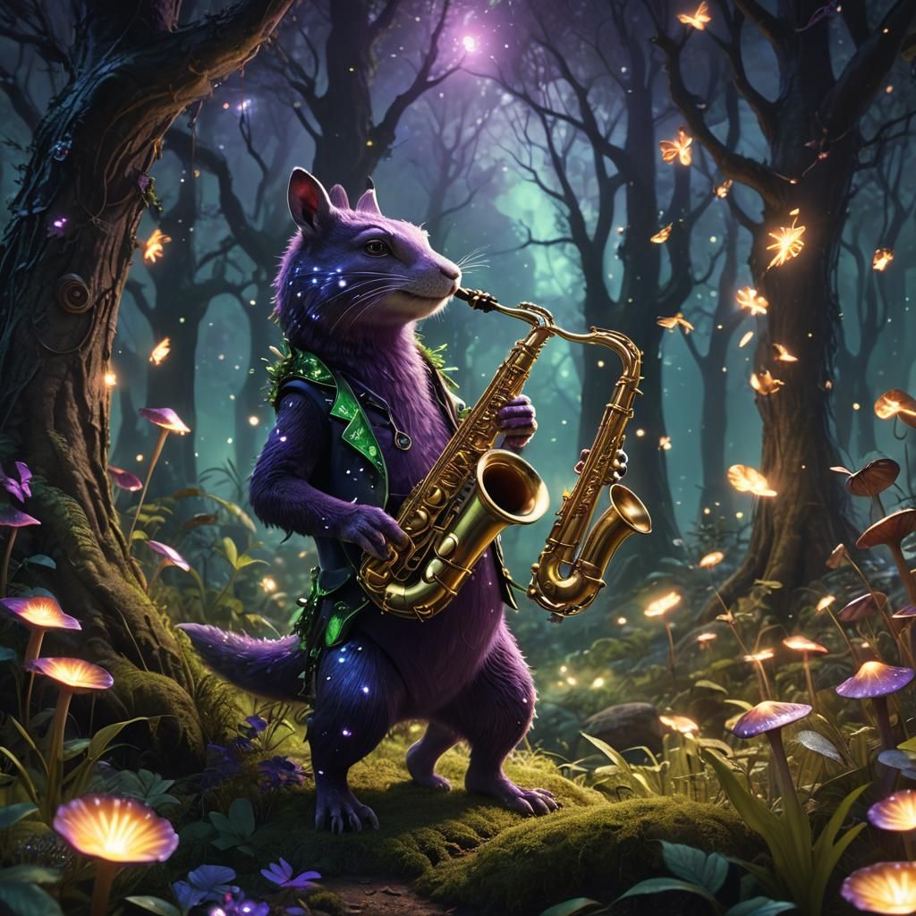 Animal Saxophonist in Mystical Forest Concept Art