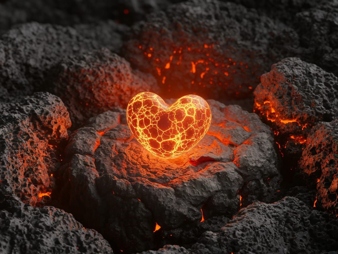 Glowing Lava Heart on Rocky Surface