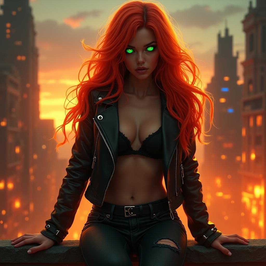 Inferno Girl in Apocalyptic Cityscape: Digital Matte Paintin...