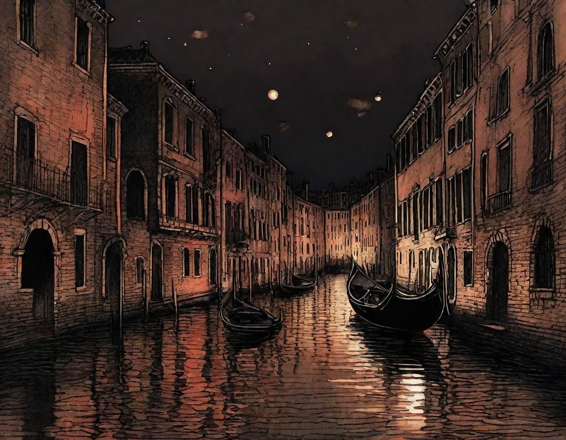 Surreal Gothic Cityscape Under Crimson Moonlight