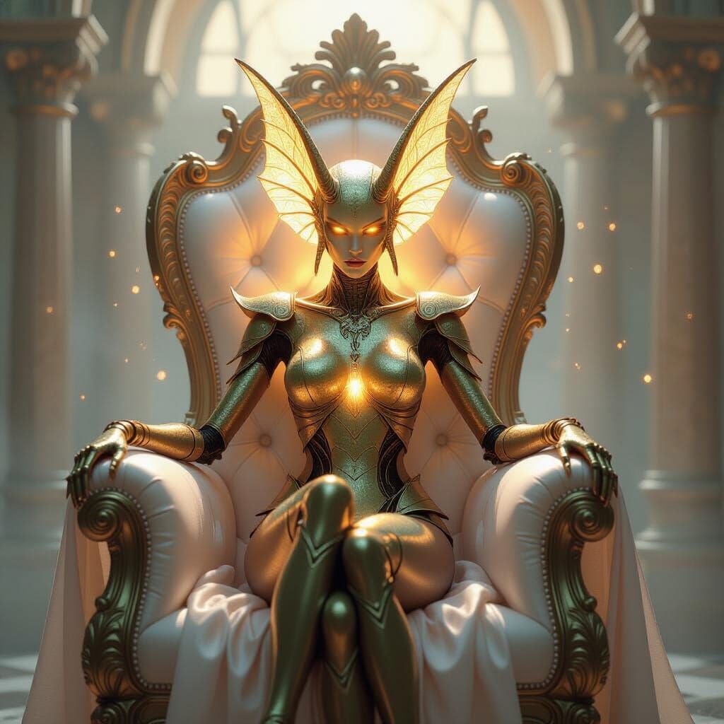 Golden Arthropod Demon on Pearlescent Throne