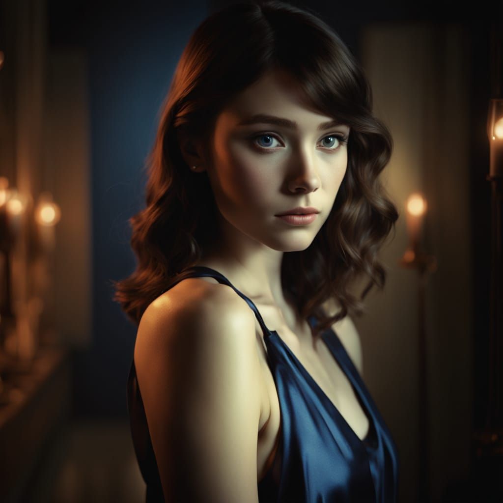 Elegant Woman in Cinematic Nightgown