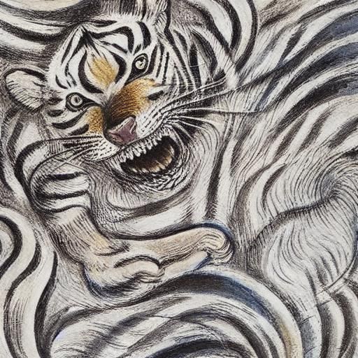 String Tiger Playing: Surreal Dreamlike Illustration