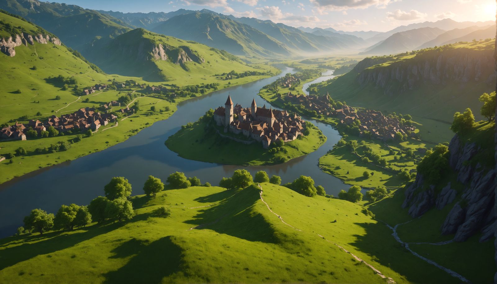 High Fantasy Valley View from Mountain Peak