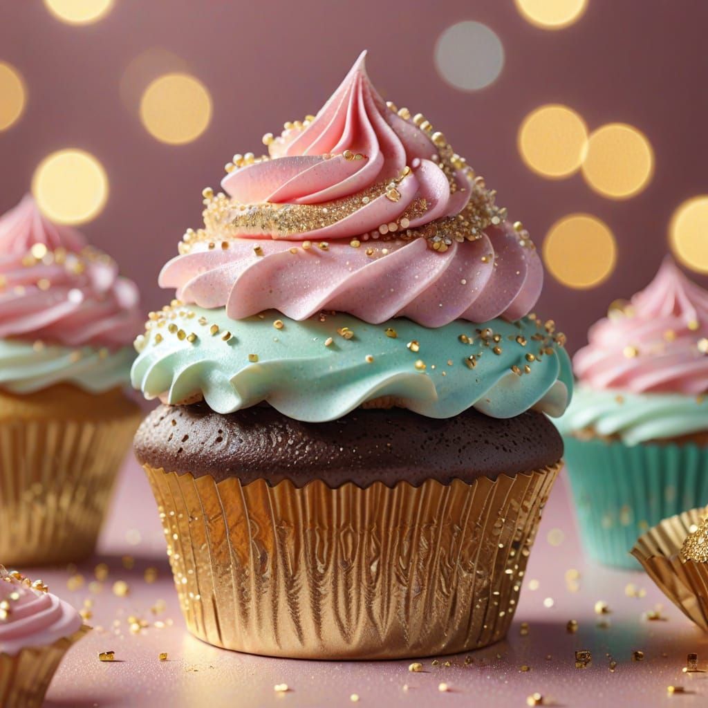 Sparkly Cupcake with Blushing Face: Whimsical Digital Art