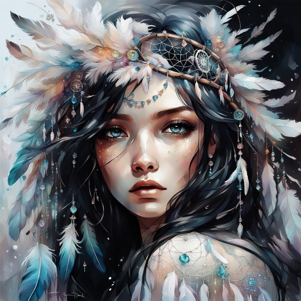 Chibi Female with Dreamcatcher in Ethereal Style