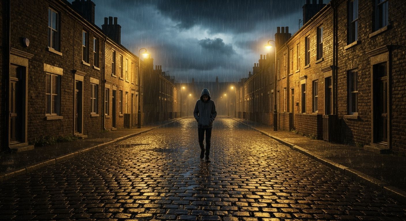 Rainy Night in an Old English Mining Town