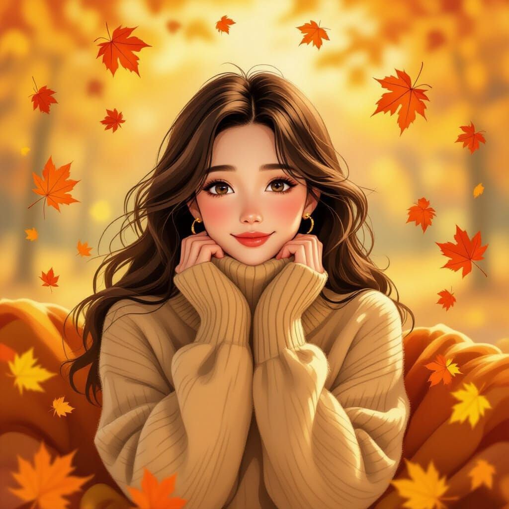 Autumnal Woman in Whimsical Impressionistic Style