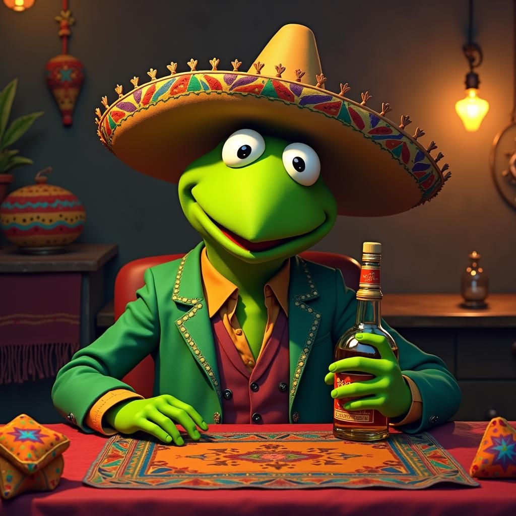 Kermit Sipping Tequila in a Mexican Tavern